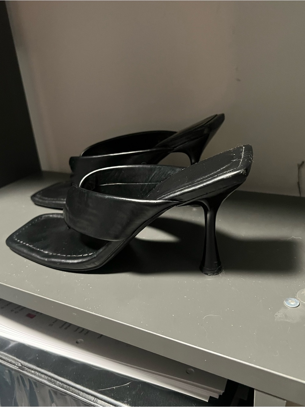 Women's RAID Black Square Toe High Heel Slide Sandals